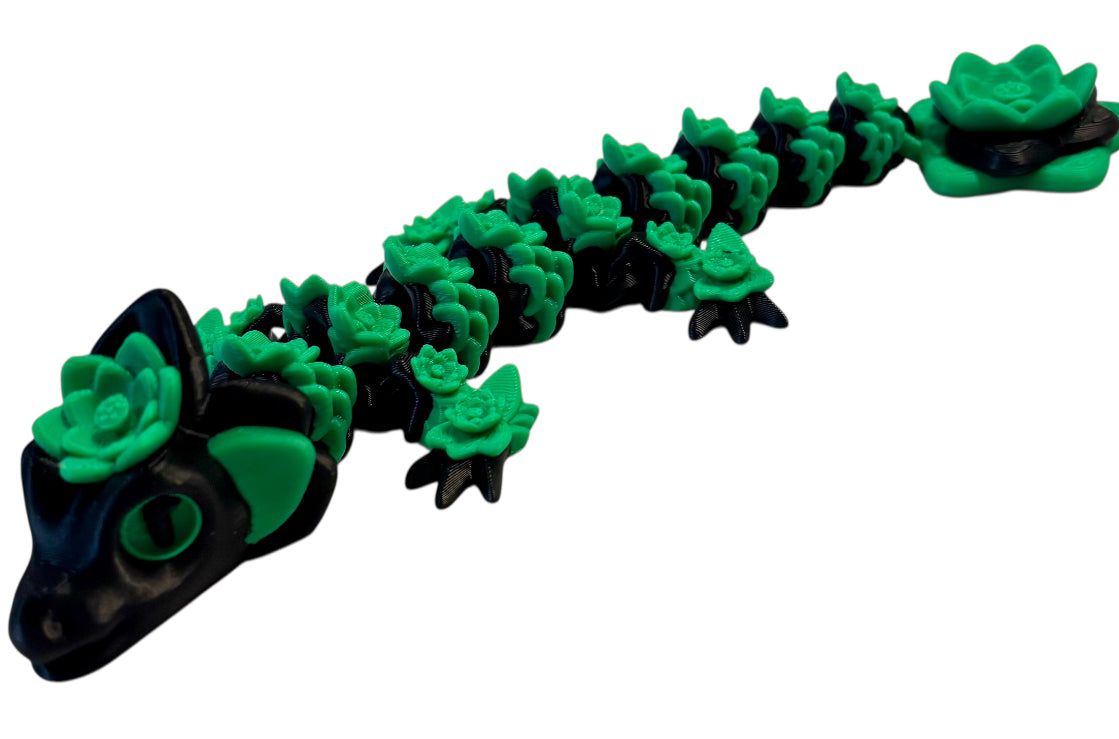 3D printed 8-1/2" Lotus Dragon - Black/Green