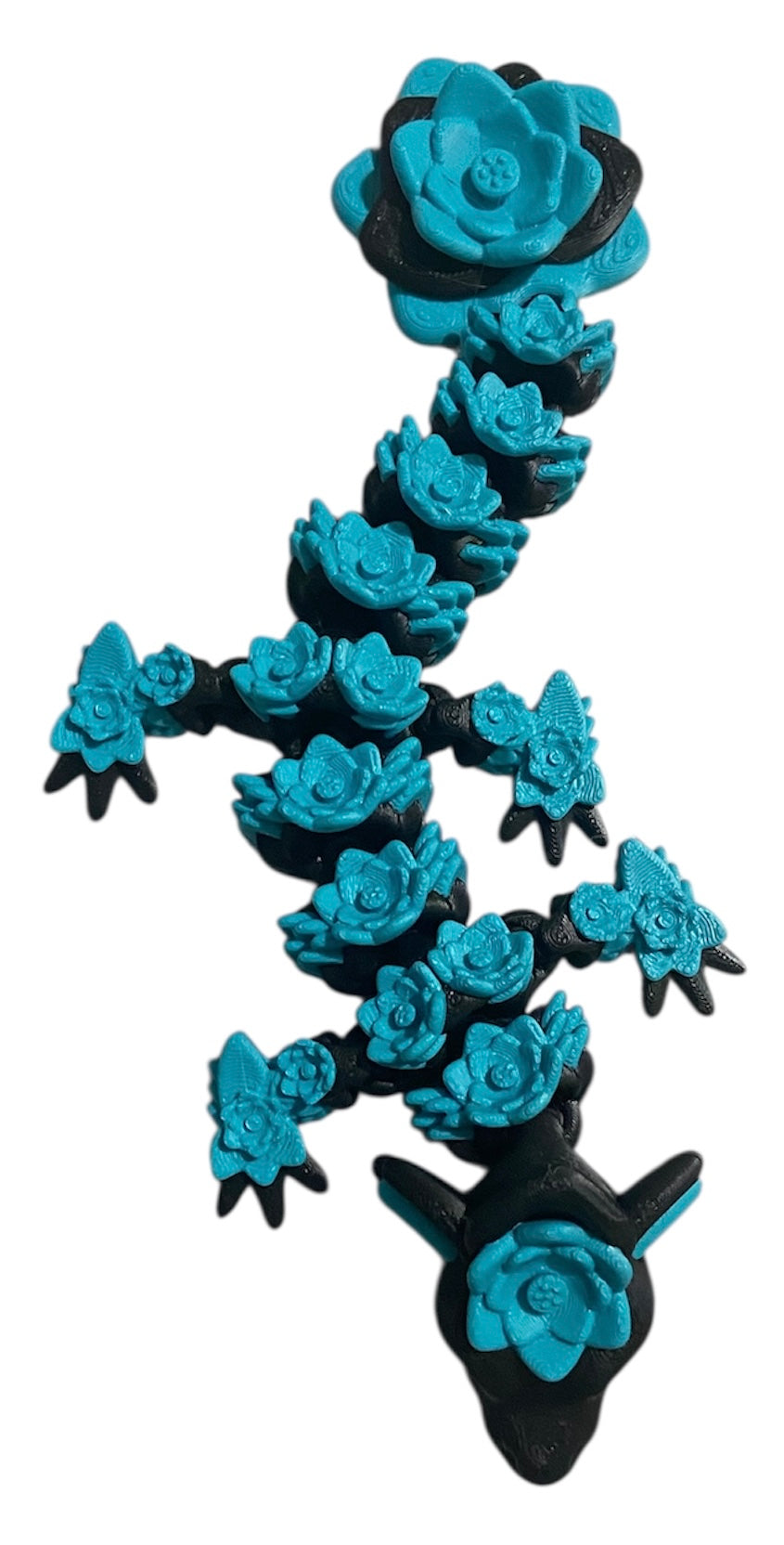 3D printed 8-1/2" Lotus Dragon - Black/Turquoise