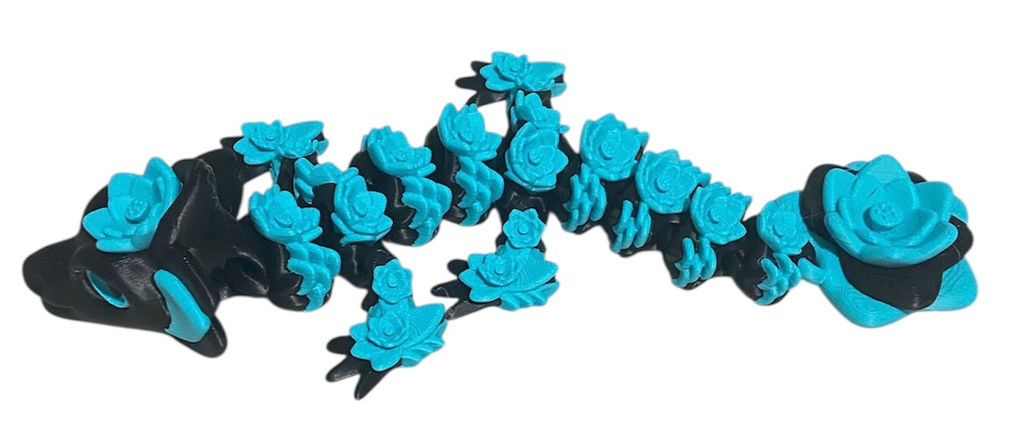 3D printed 8-1/2" Lotus Dragon - Black/Turquoise