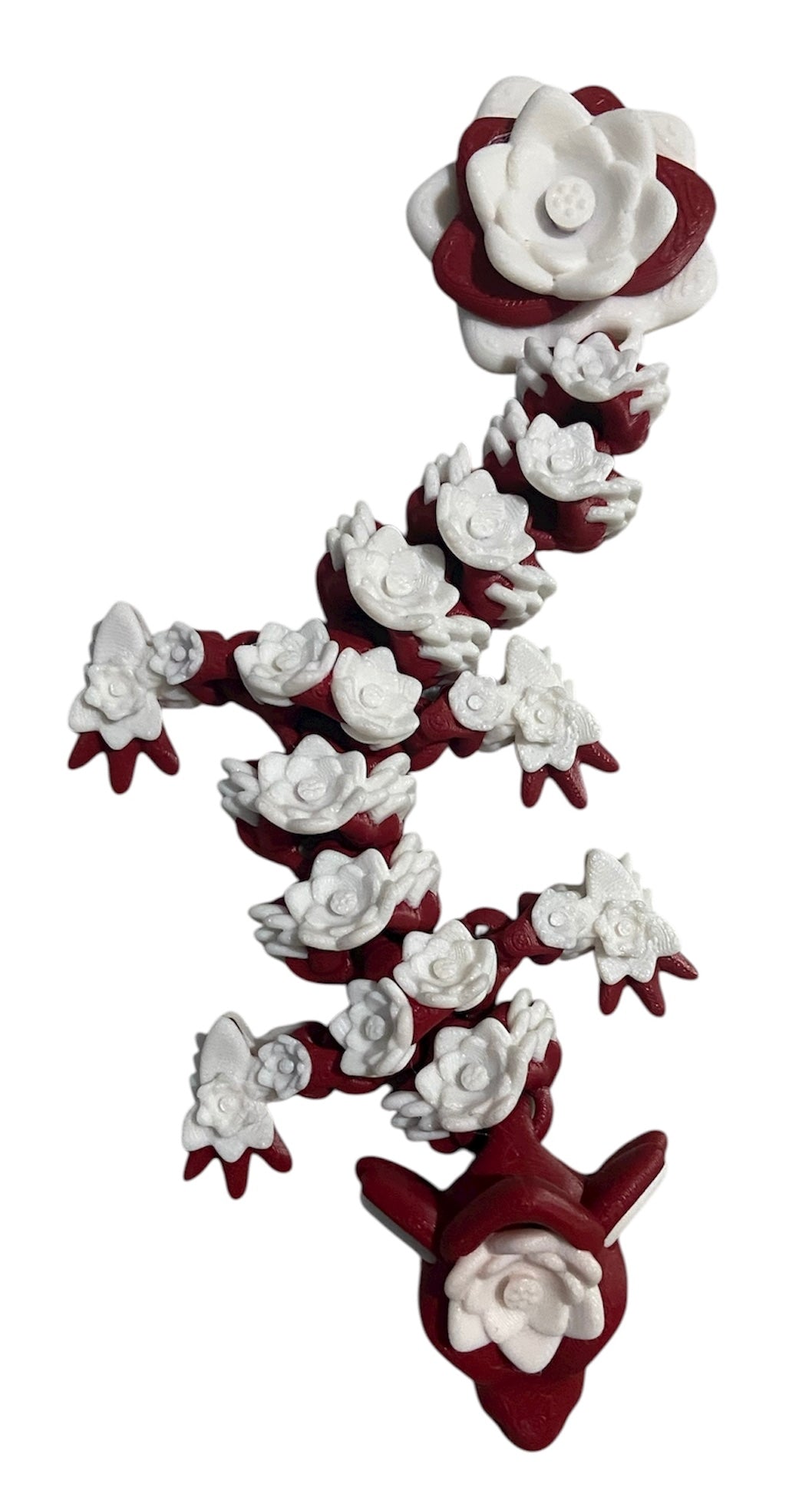 3D printed 8-1/2" Lotus Dragon - Crimson / White
