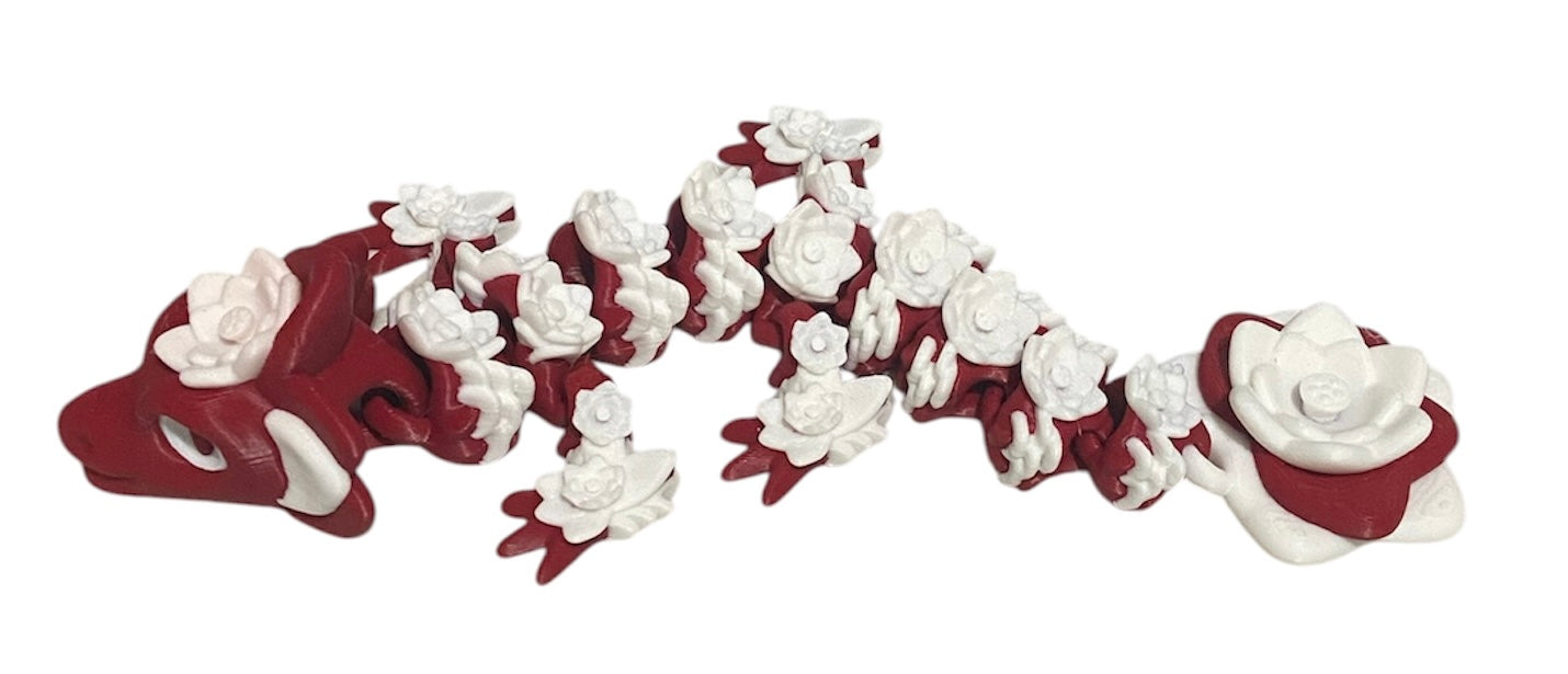 3D printed 8-1/2" Lotus Dragon - Crimson / White