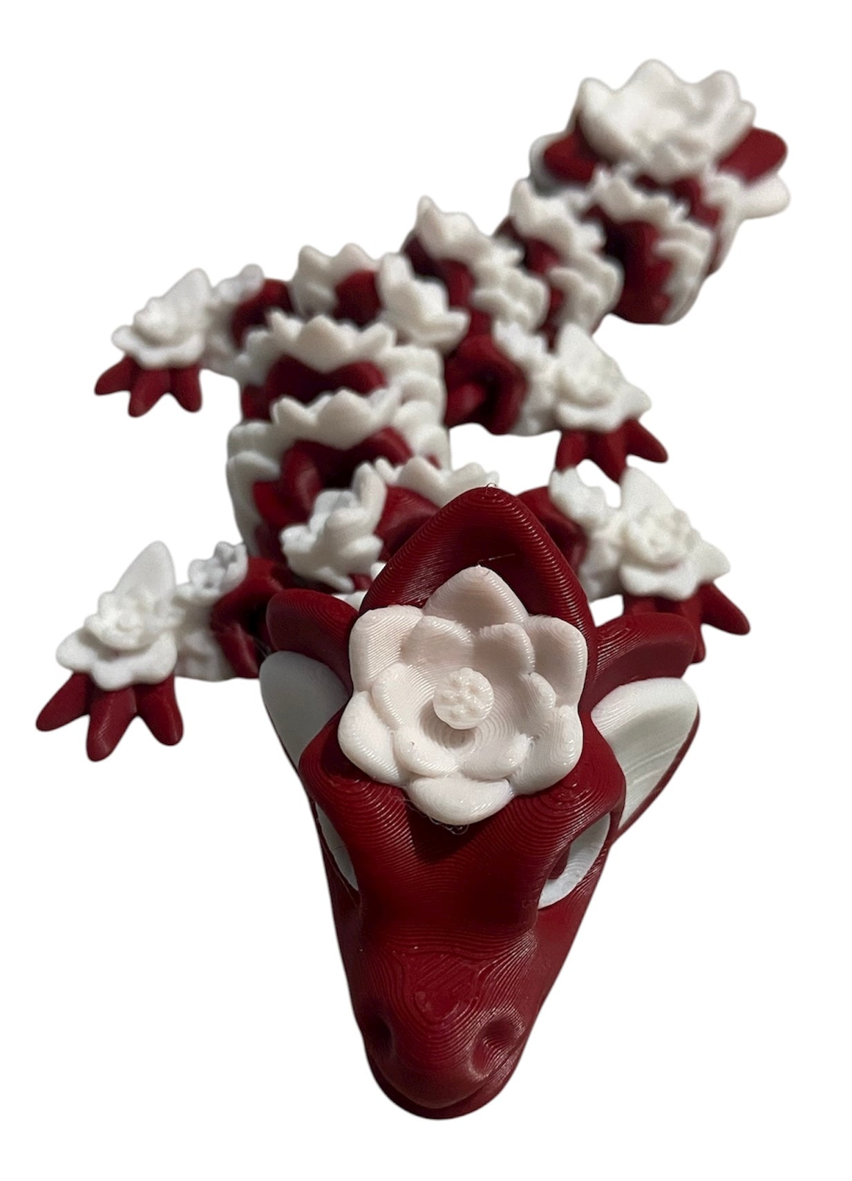 3D printed 8-1/2" Lotus Dragon - Crimson / White