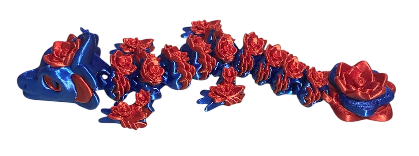 3D printed 8-1/2" Lotus Dragon - Blue / Red Silk