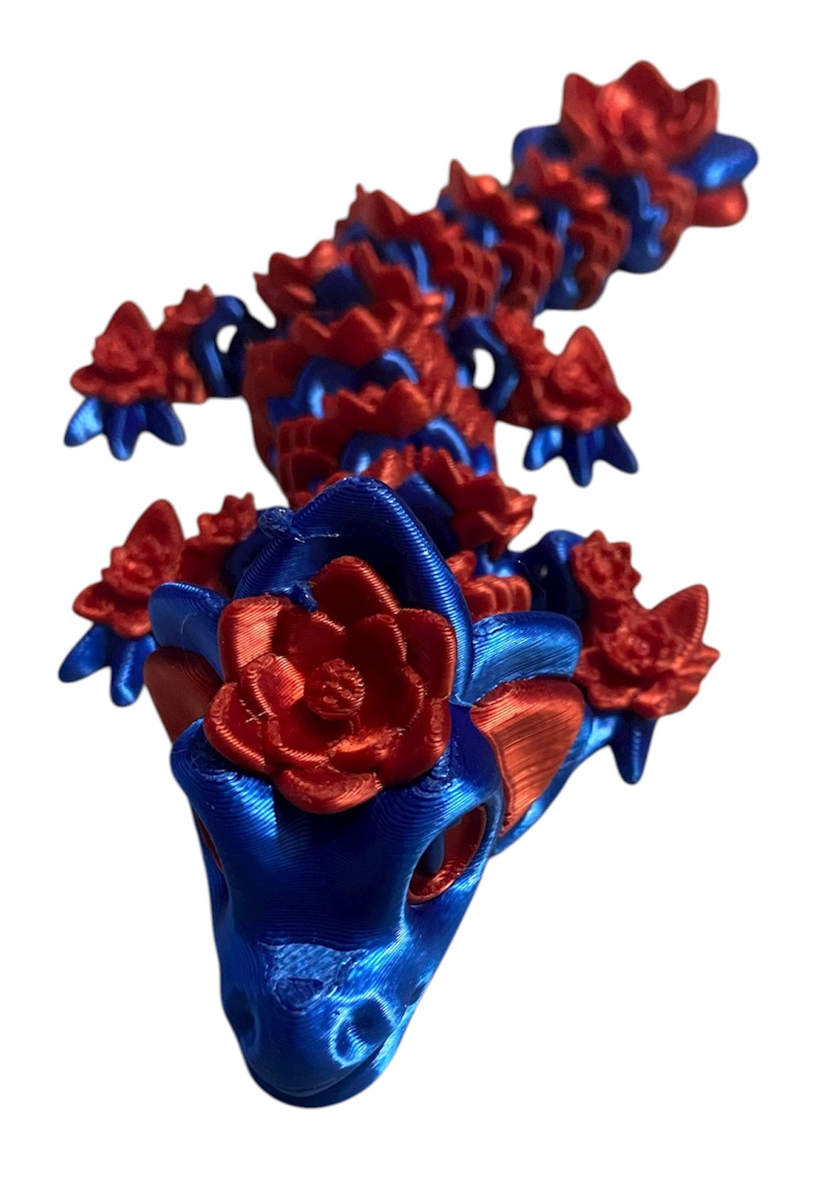 3D printed 8-1/2" Lotus Dragon - Blue / Red Silk