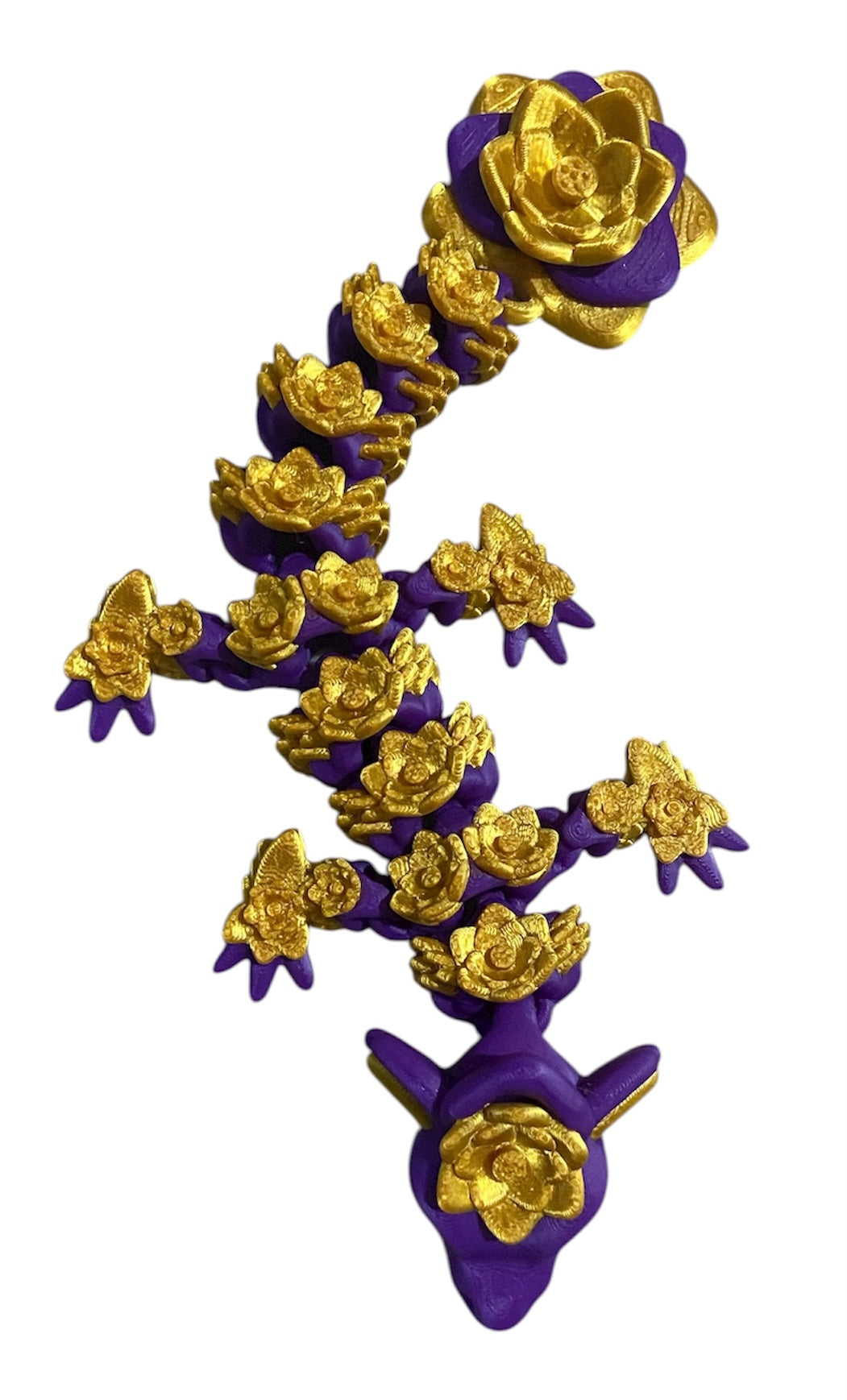3D printed 8-1/2" Lotus Dragon - Purple / Gold Silk