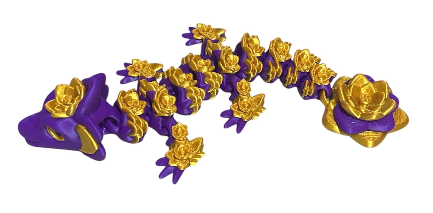 3D printed 8-1/2" Lotus Dragon - Purple / Gold Silk