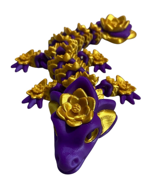 3D printed 8-1/2" Lotus Dragon - Purple / Gold Silk