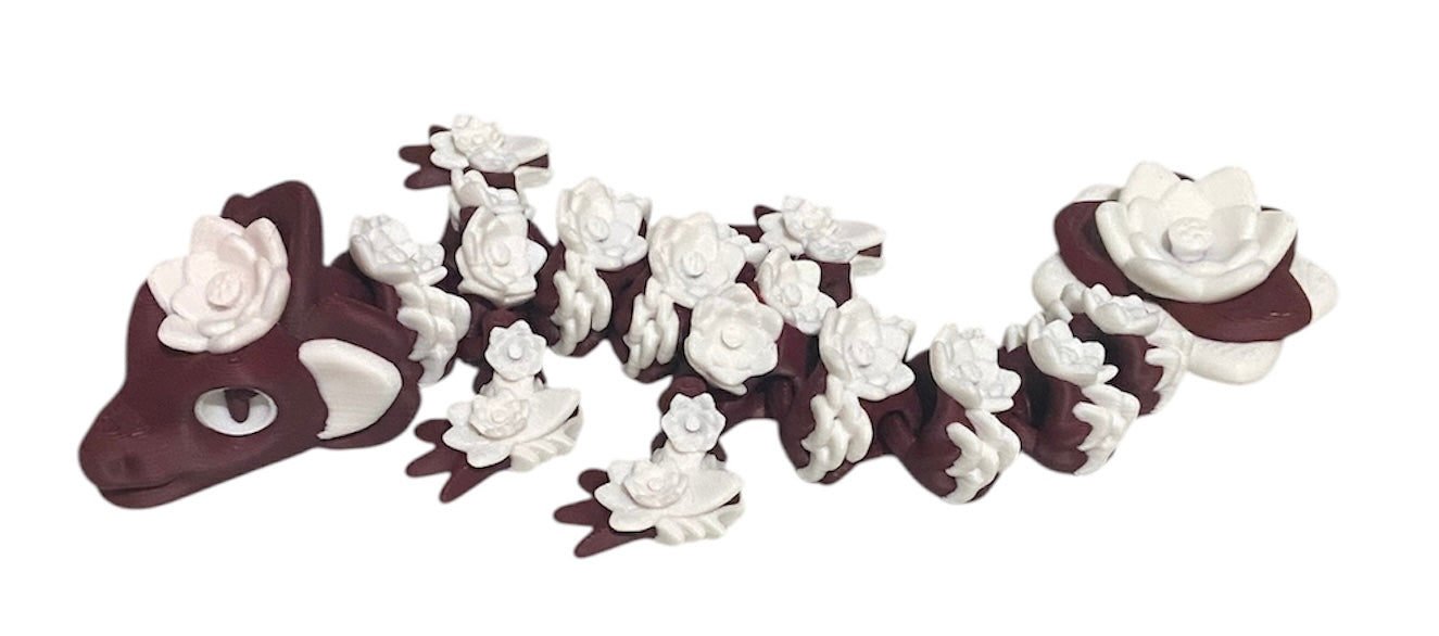 3D printed 8-1/2" Lotus Dragon - Maroon / White