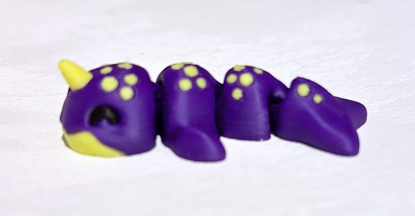 3D printed 2" Narwhal - Purple/Yellow