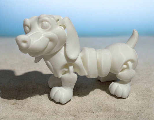 3D printed 4-3/4" Articulated Dachshund - White
