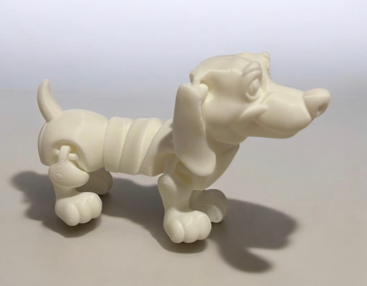 3D printed 4-3/4" Articulated Dachshund - White