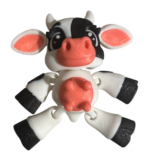 3D printed 3-1/2" Articulated Cow - Black / White / Pink