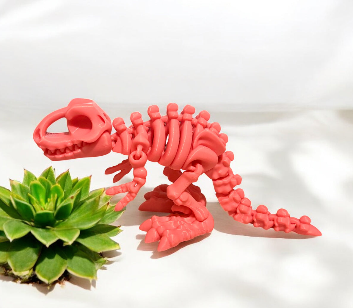 3D printed 10" Flexi T-Rex Skeleton - Pale Pink