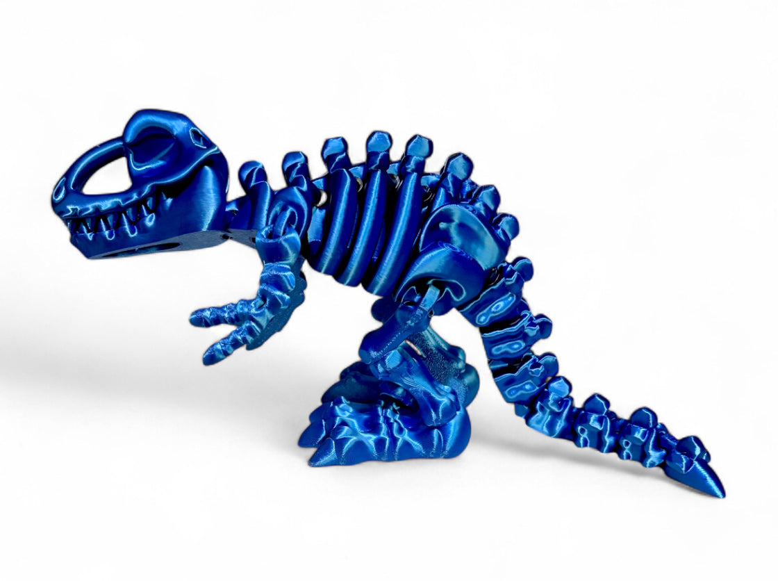 3D printed 7" Flexi T-Rex Skeleton - Blue Silk