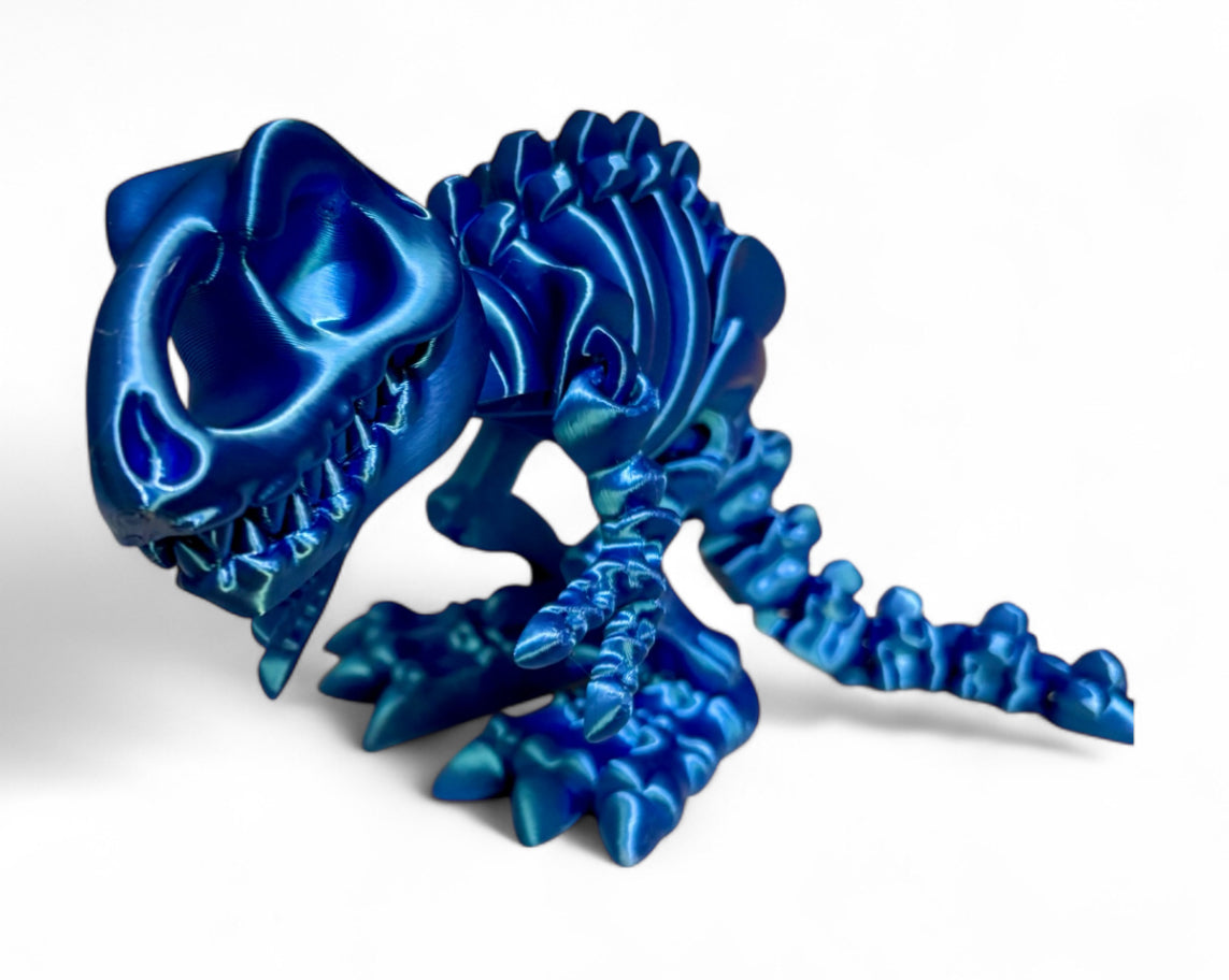 3D printed 7" Flexi T-Rex Skeleton - Blue Silk