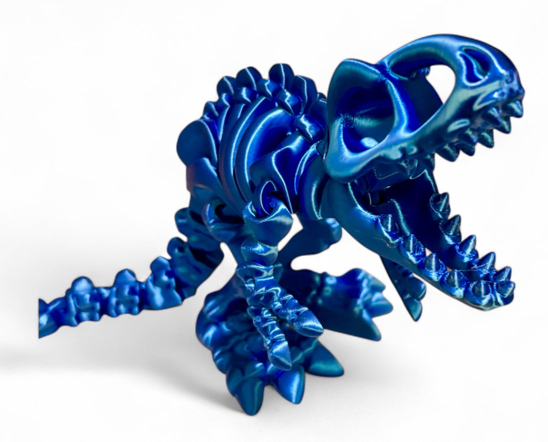 3D printed 7" Flexi T-Rex Skeleton - Blue Silk
