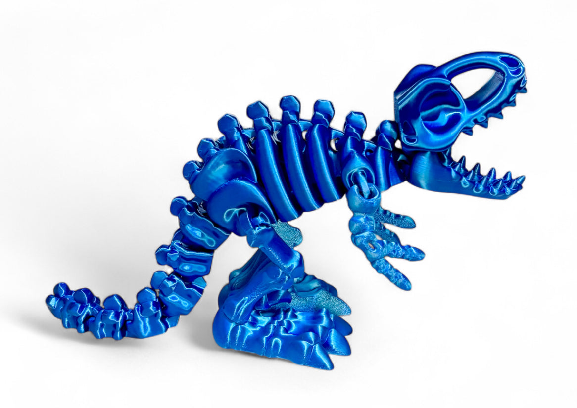 3D printed 7" Flexi T-Rex Skeleton - Blue Silk