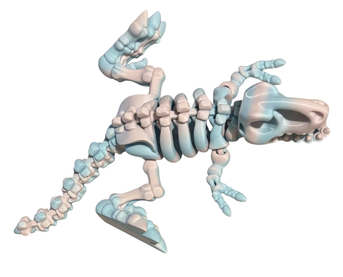 3D printed 10" Flexi T-Rex Skeleton - Cotton Candy