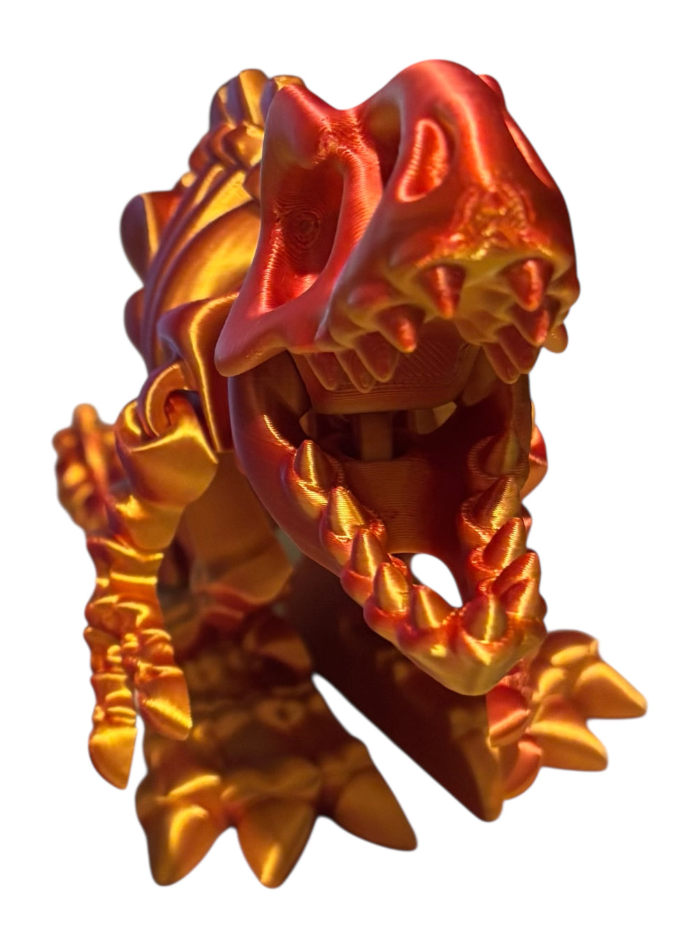 3D printed 10" Flexi T-Rex Skeleton - Red / Gold Silk