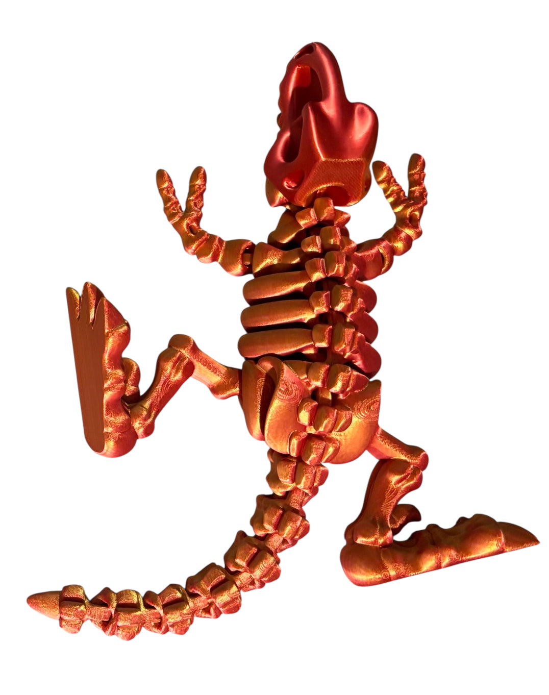 3D printed 10" Flexi T-Rex Skeleton - Red / Gold Silk