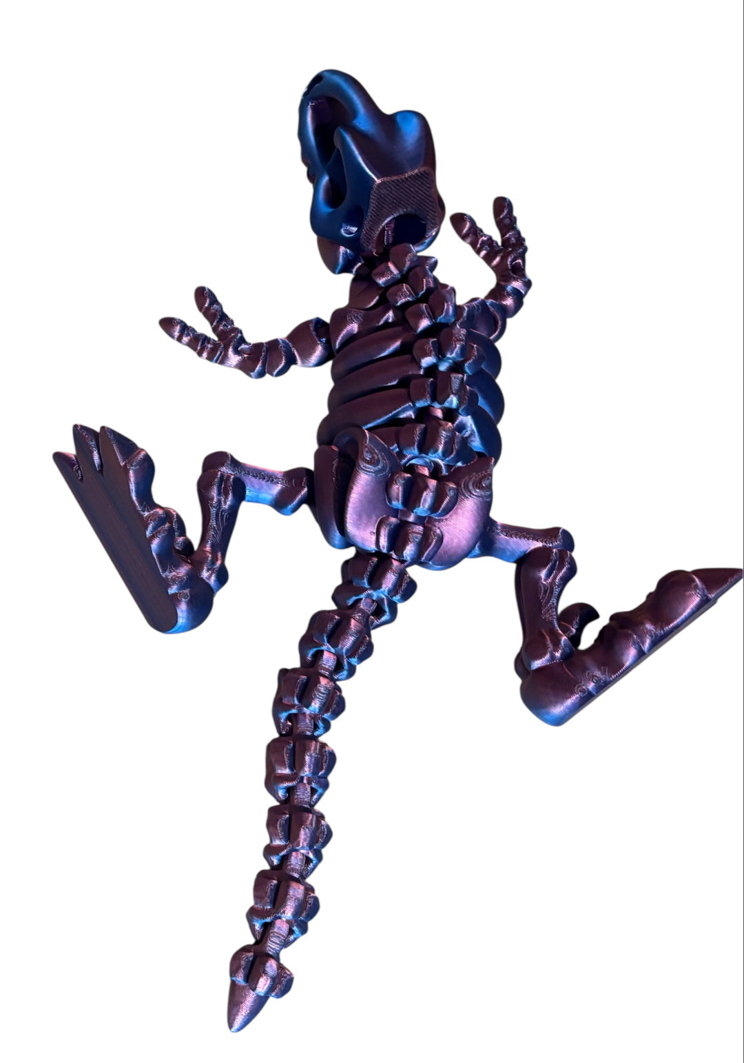 3D printed 10" Flexi T-Rex Skeleton - Red / Blue Silk