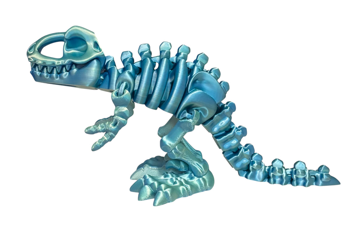 3D printed 10" Flexi T-Rex Skeleton - Blue / Green Silk