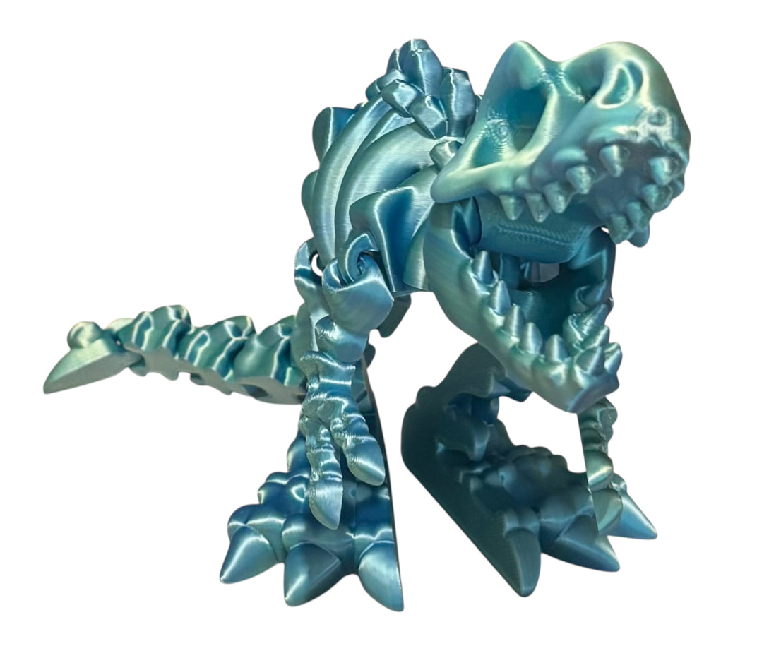 3D printed 10" Flexi T-Rex Skeleton - Blue / Green Silk
