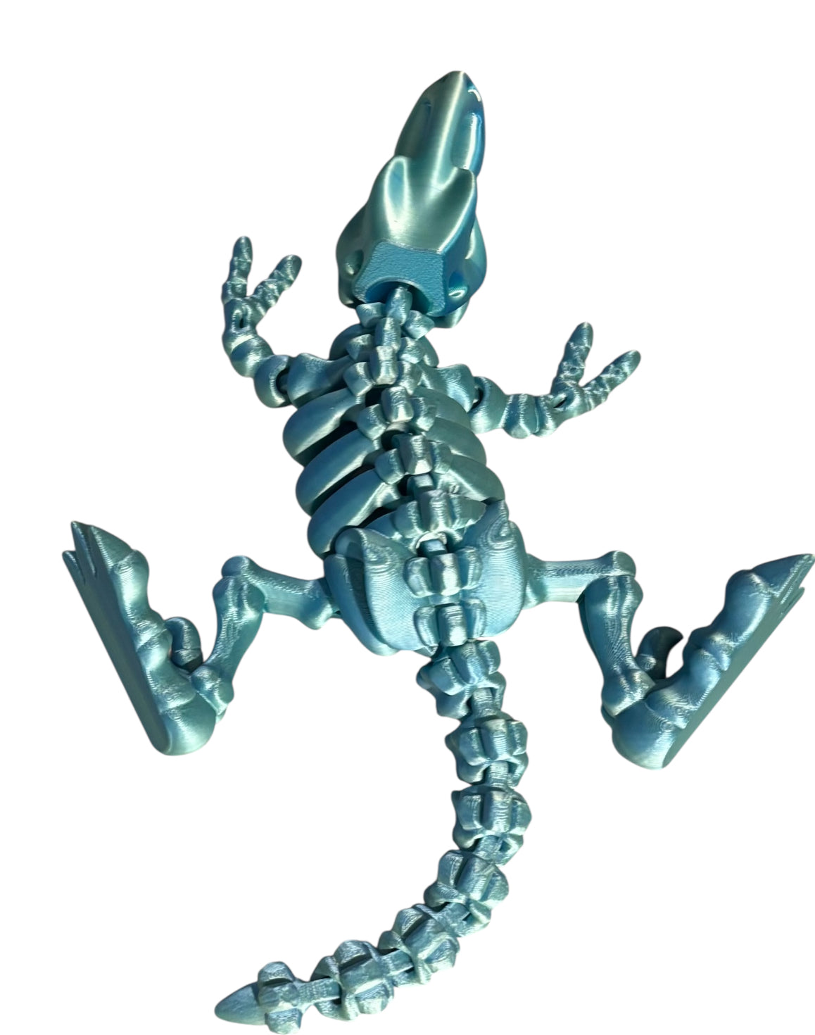 3D printed 10" Flexi T-Rex Skeleton - Blue / Green Silk
