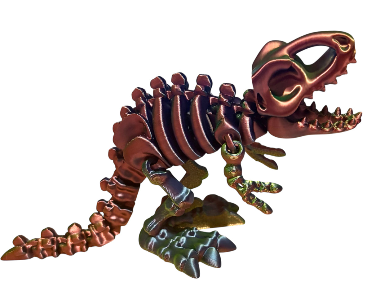 3D printed 10" Flexi T-Rex Skeleton - Blue / Green / Purple