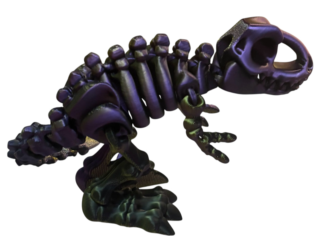 3D printed 10" Flexi T-Rex Skeleton - BLack / Purple / Gold