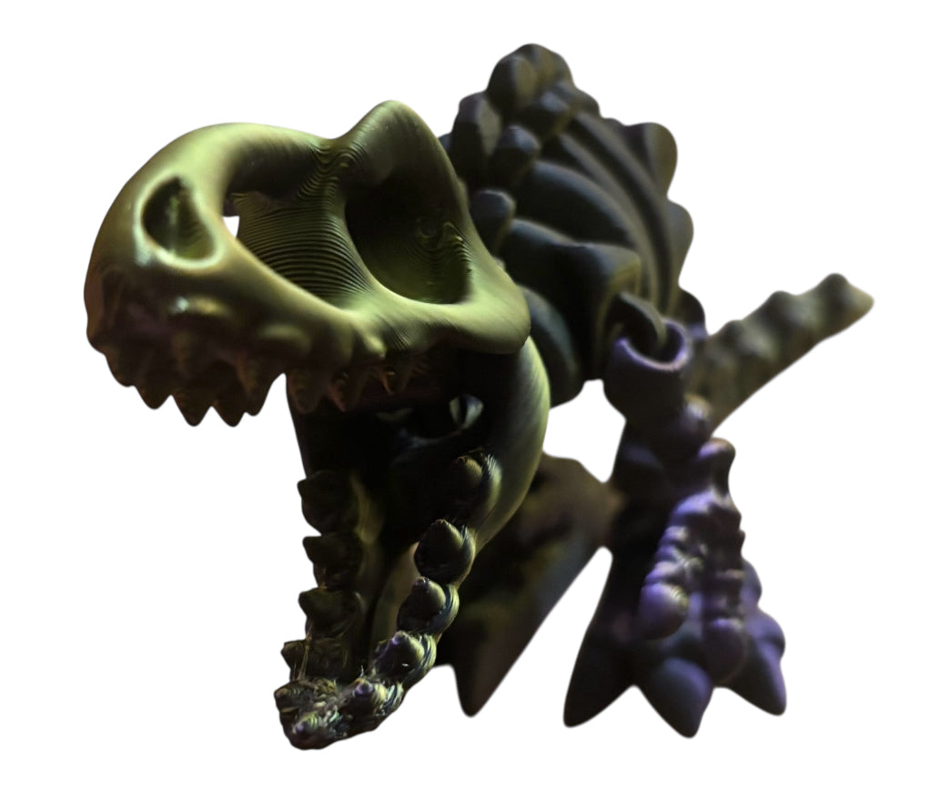 3D printed 10" Flexi T-Rex Skeleton - BLack / Purple / Gold