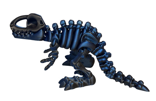 3D printed 10" Flexi T-Rex Skeleton - Black / Blue