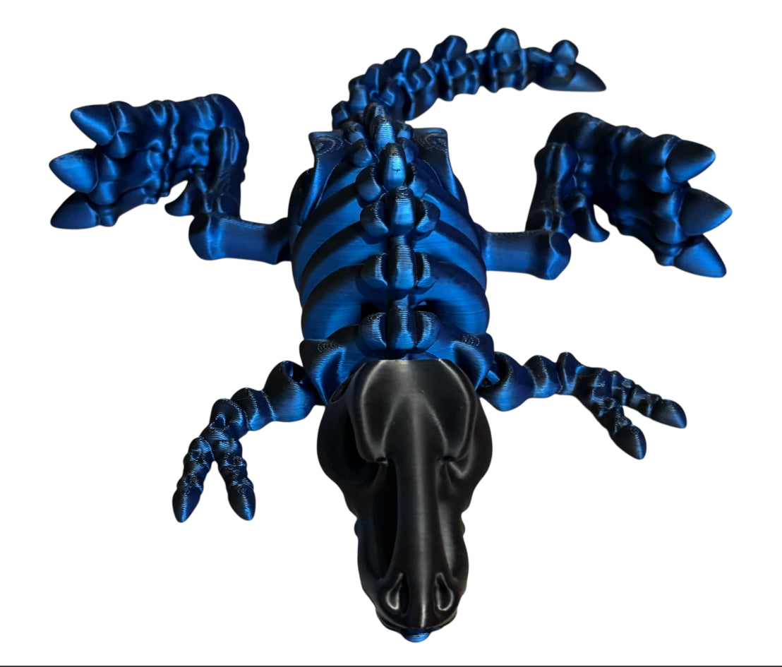 3D printed 10" Flexi T-Rex Skeleton - Black / Blue