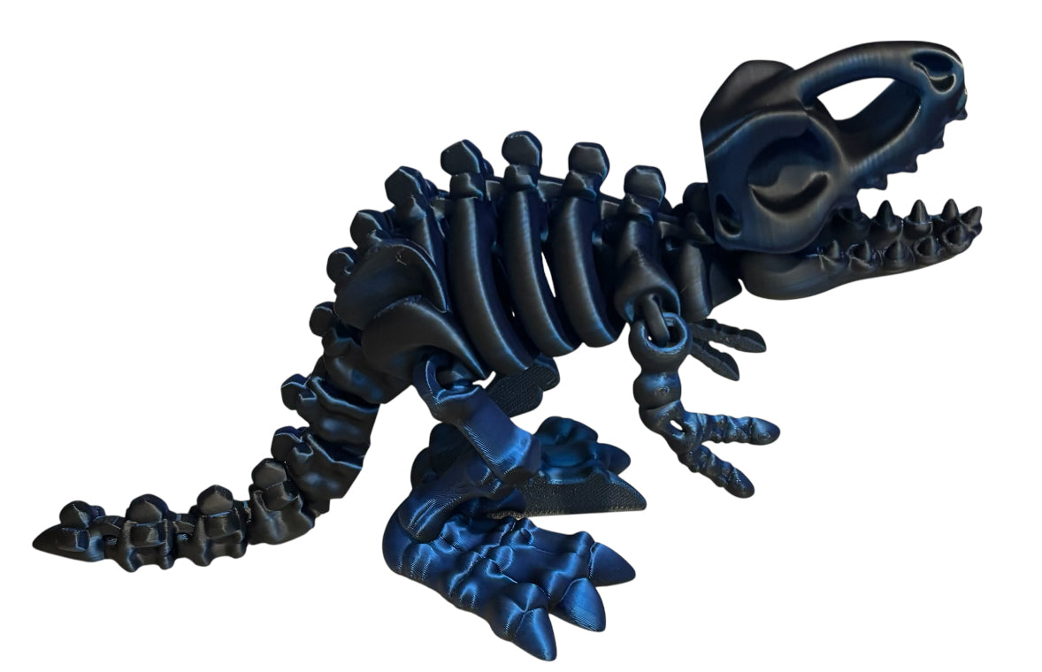 3D printed 10" Flexi T-Rex Skeleton - Black / Blue