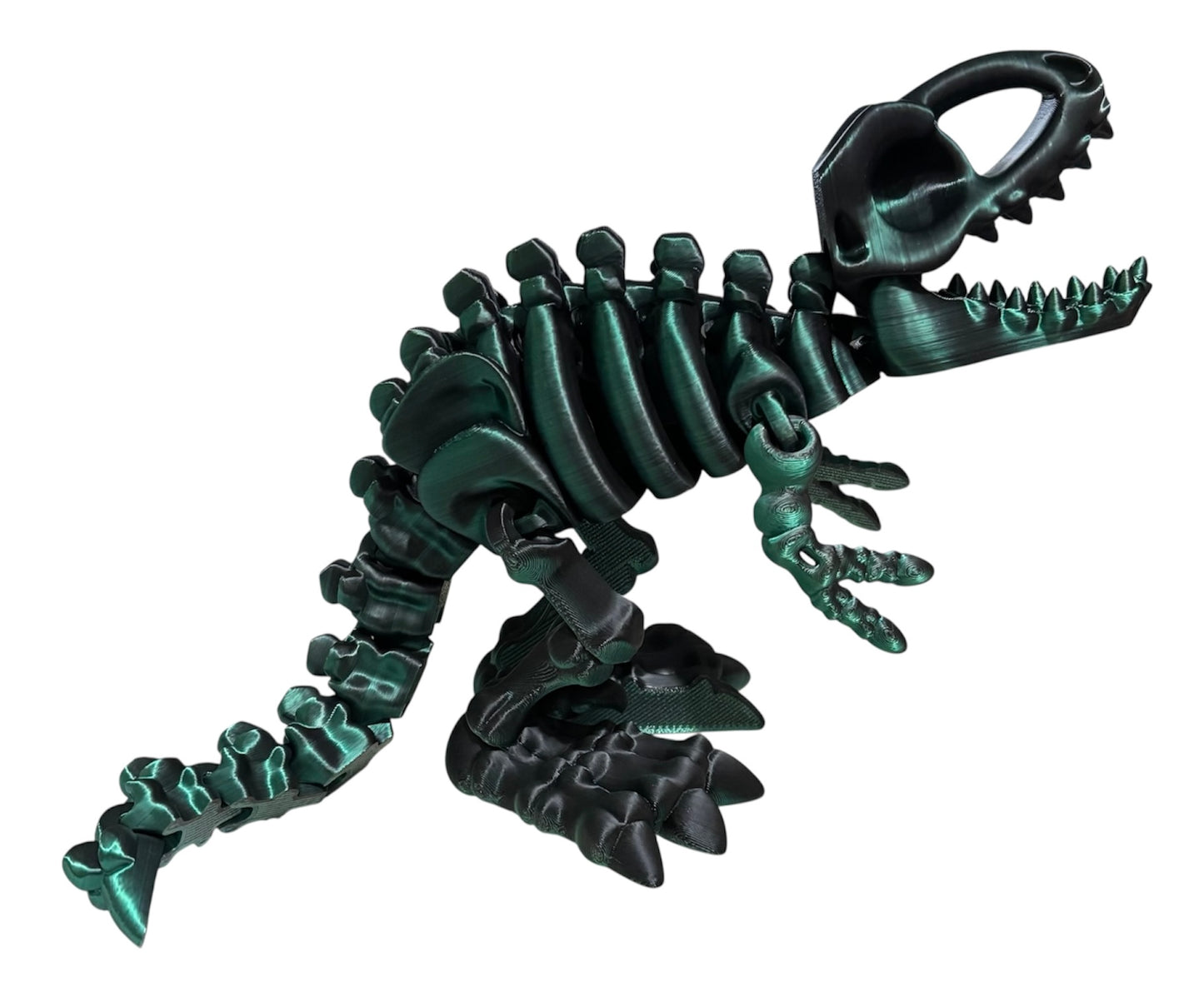 3D printed 10" Flexi T-Rex Skeleton - Green/Black