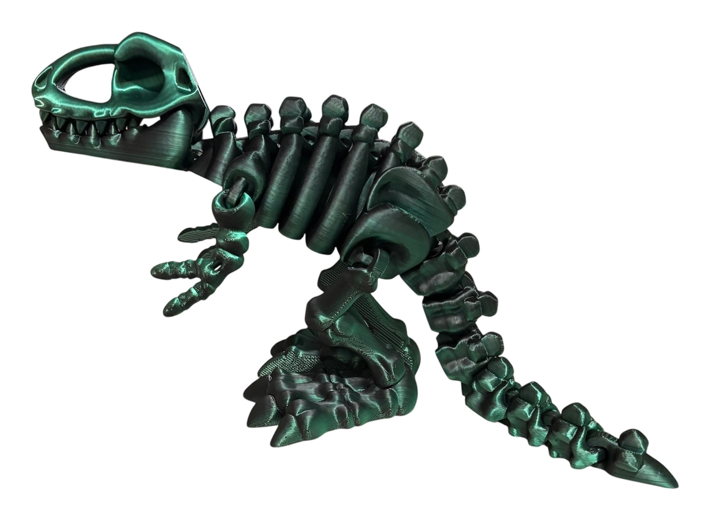 3D printed 10" Flexi T-Rex Skeleton - Green/Black