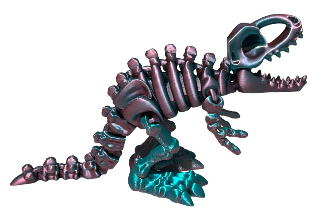 3D printed 7" Flexi T-Rex Skeleton - Blue, Green, Coral