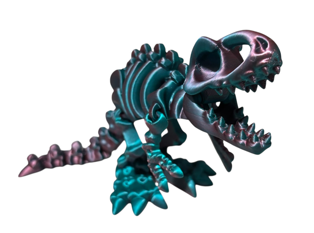 3D printed 7" Flexi T-Rex Skeleton - Blue, Green, Coral