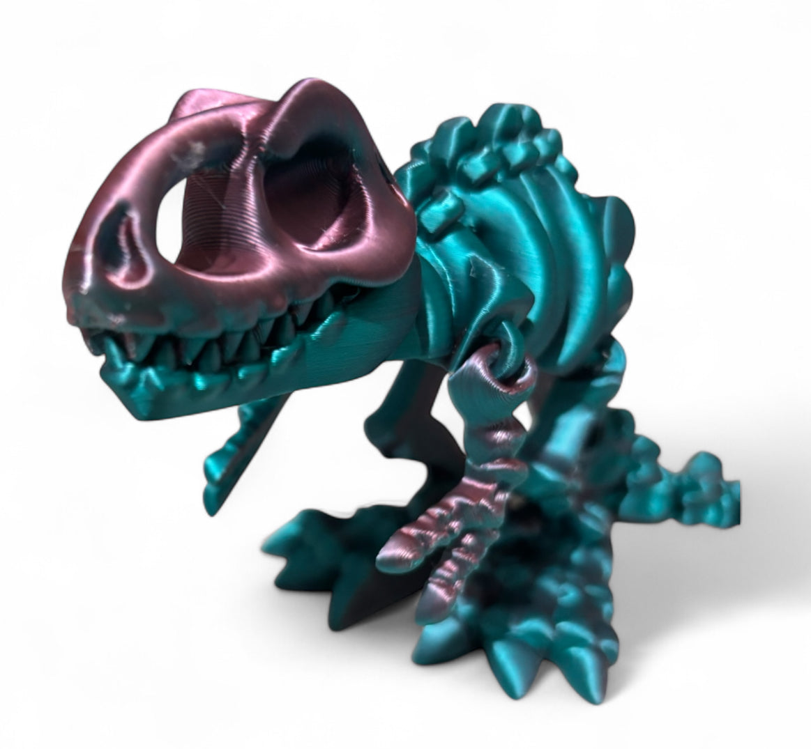 3D printed 7" Flexi T-Rex Skeleton - Blue, Green, Coral