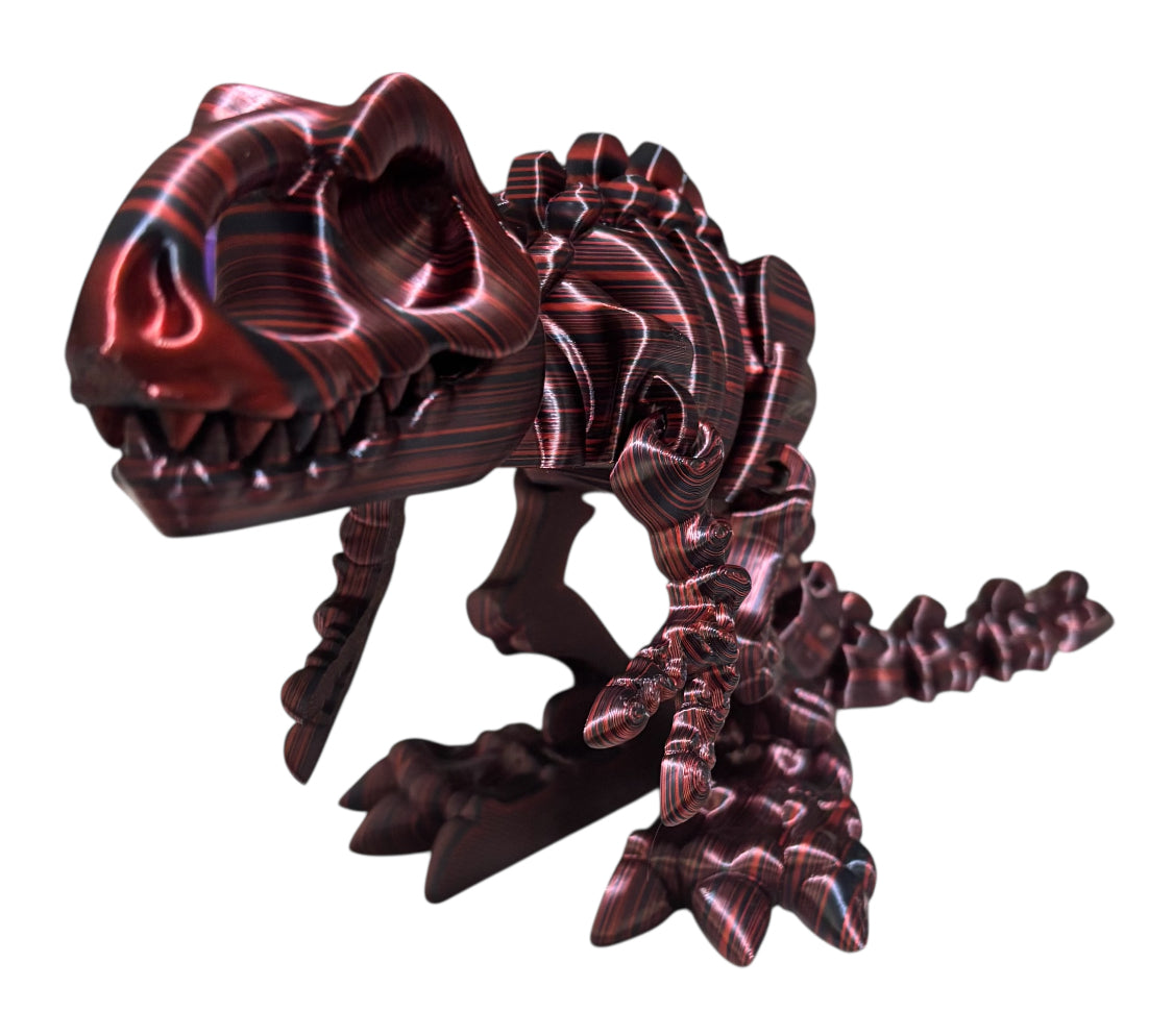 3D printed 10" Flexi T-Rex Skeleton - Black Red Stripe