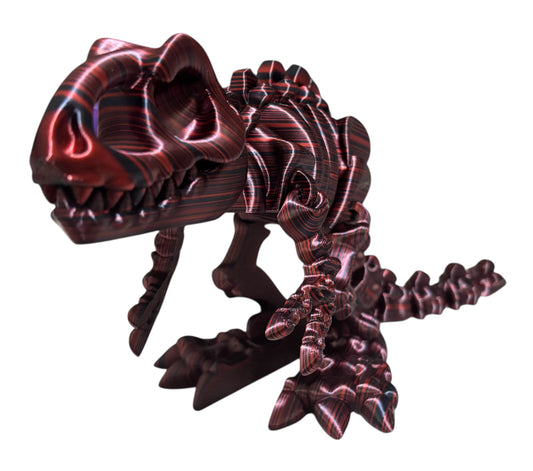 3D printed 7" Flexi T-Rex Skeleton - Red Black Stripe