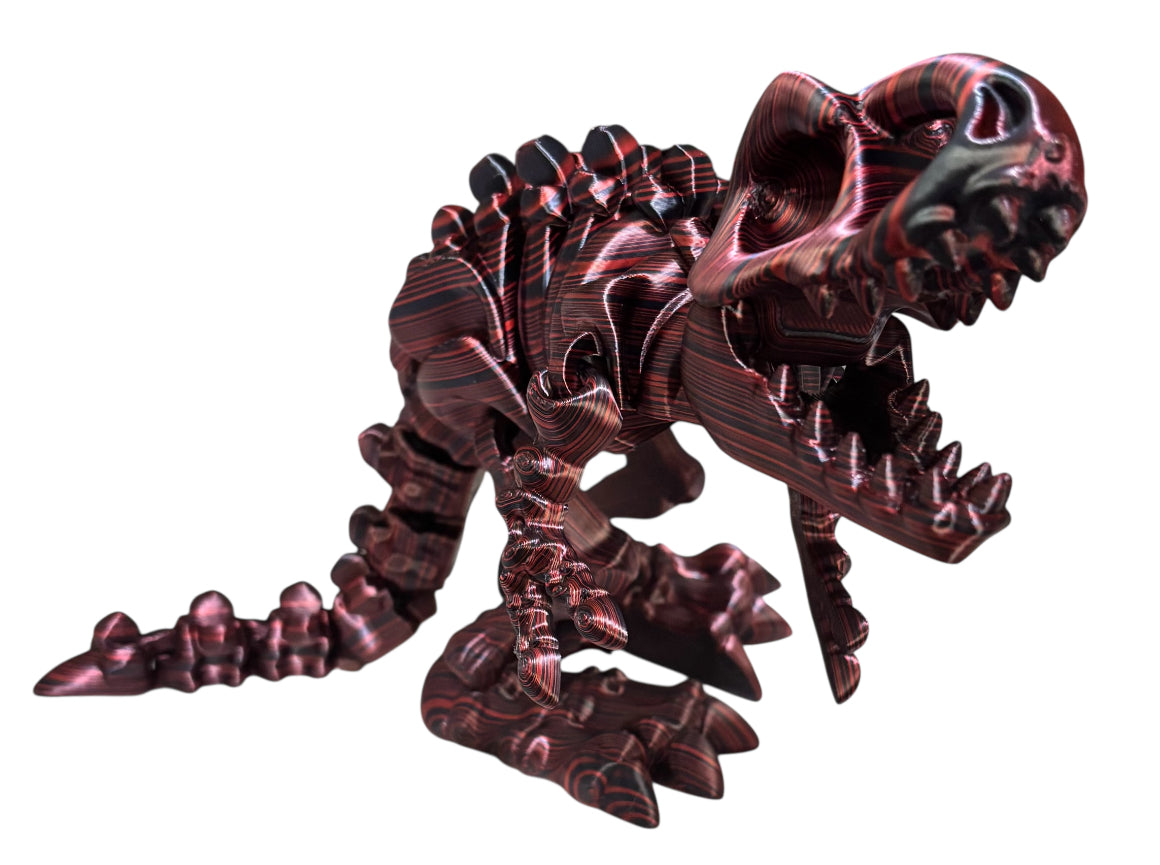 3D printed 10" Flexi T-Rex Skeleton - Black Red Stripe