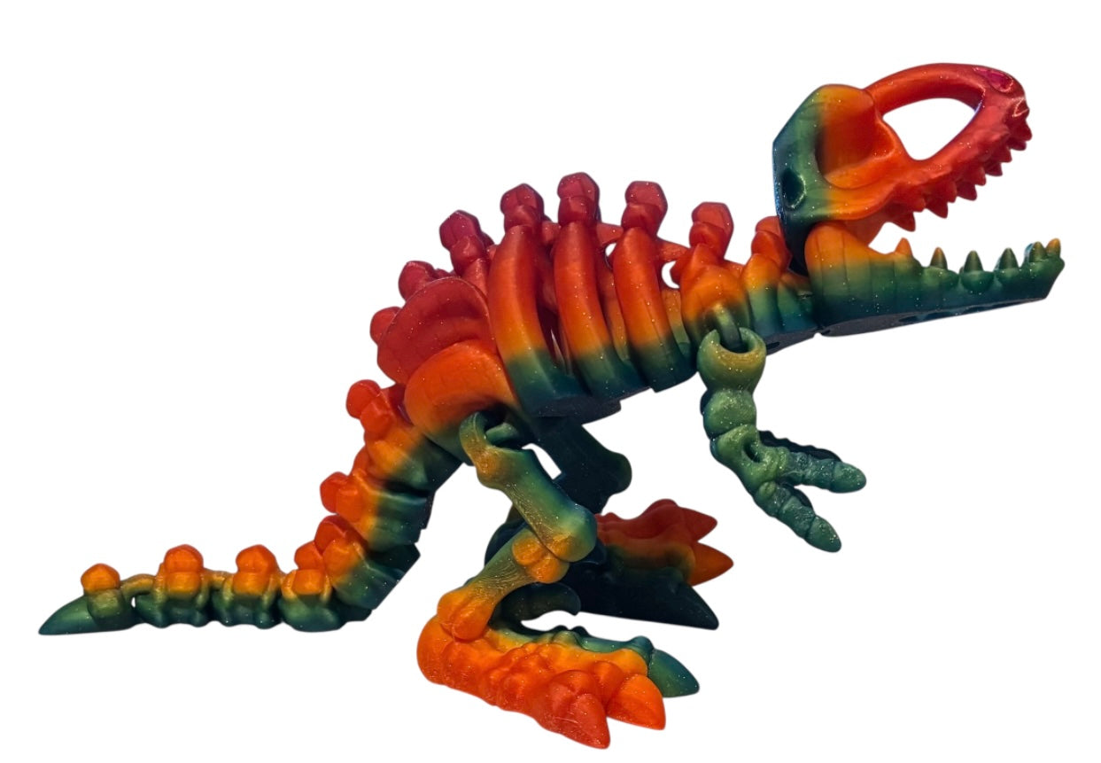 3D printed 7" Flexi T-Rex Skeleton - Chromatic Glitter
