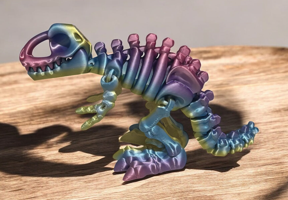 3D printed 10" Flexi T-Rex Skeleton - Iridescent Prism
