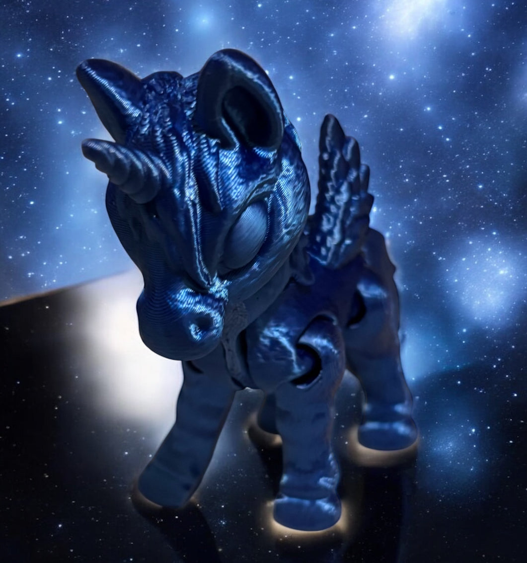 3D printed 3-1/2" Alicorn Blue Silk