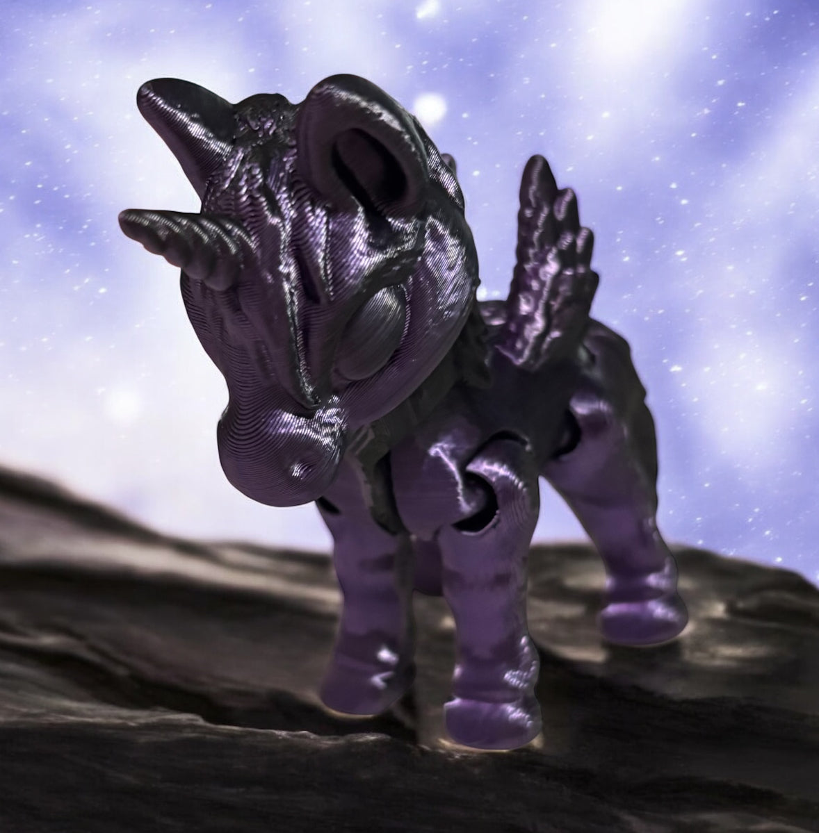 3D printed 3-1/2" Alicorn Black / Purple
