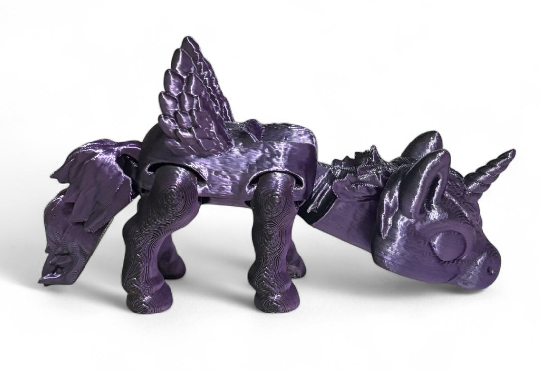 3D printed 3-1/2" Alicorn Black / Purple