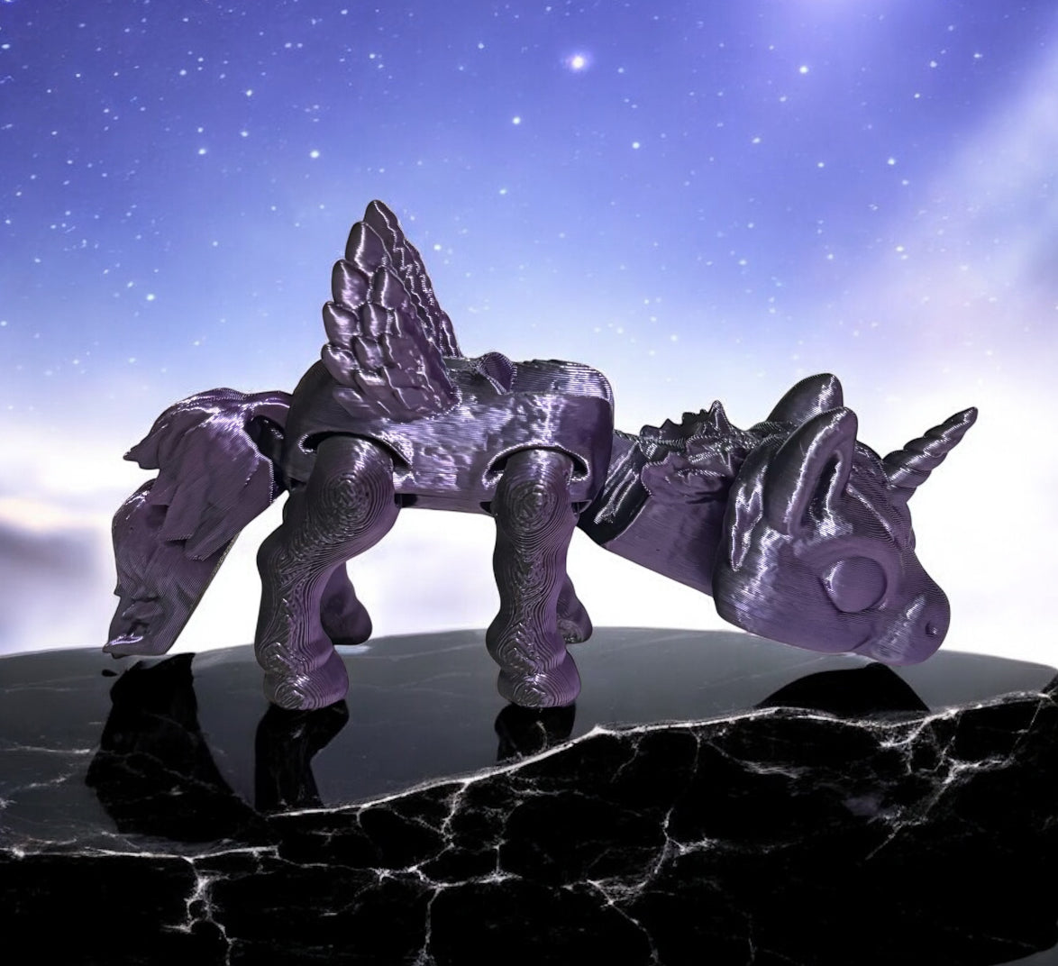3D printed 8" Alicorn - Purple Black