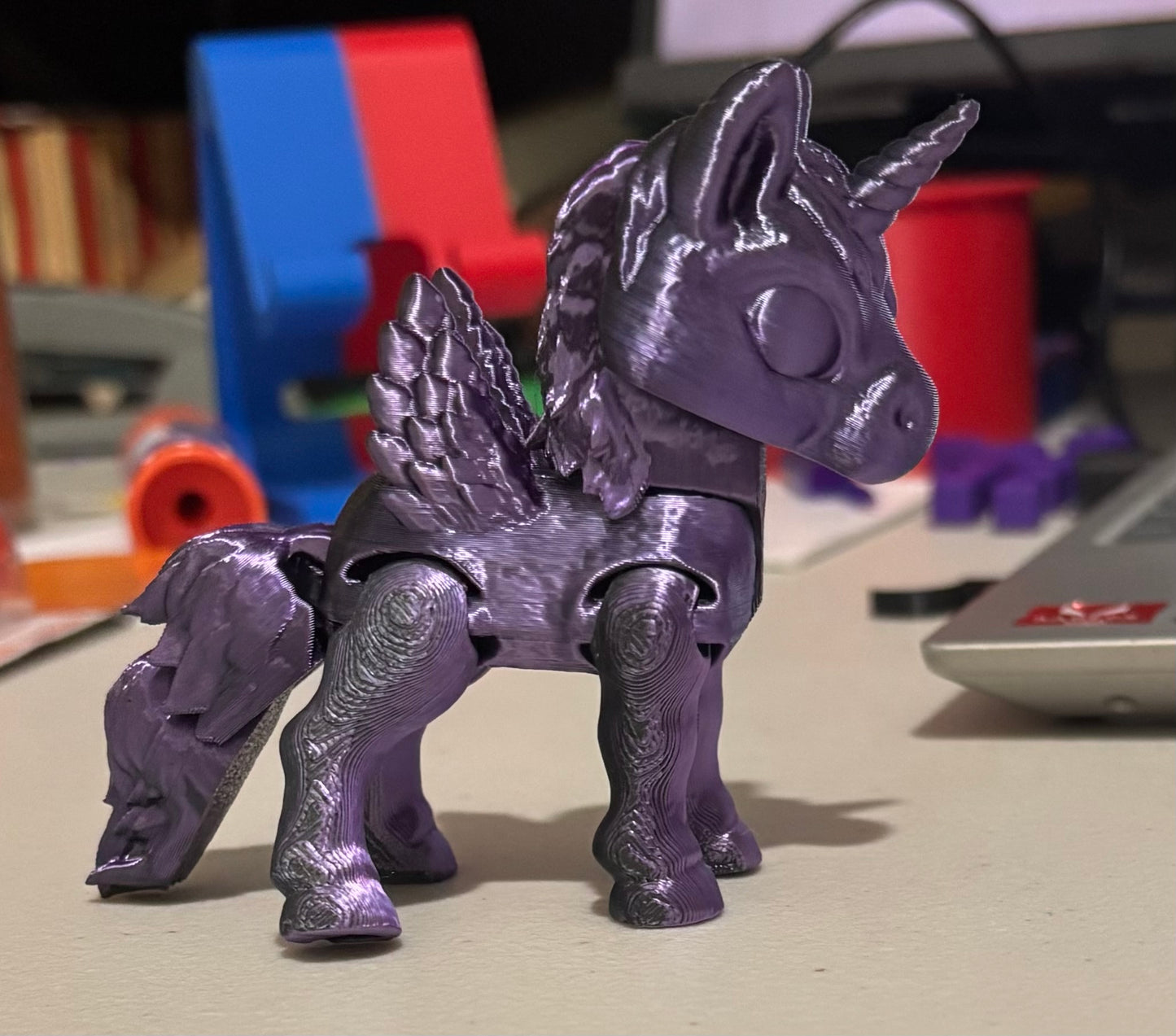 3D printed 3-1/2" Alicorn Black / Purple