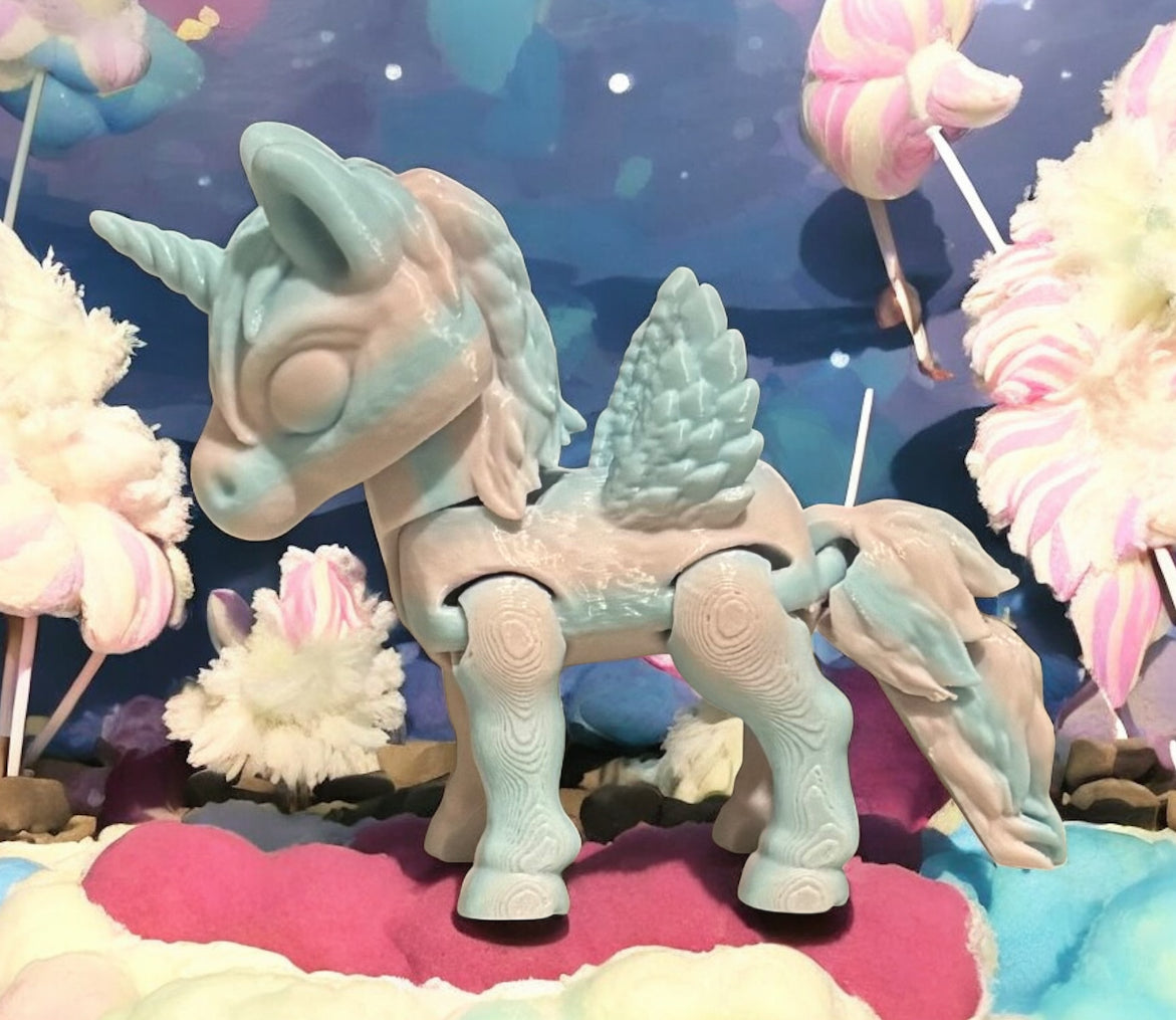 3D printed 3-1/2" Alicorn Cotton Candy